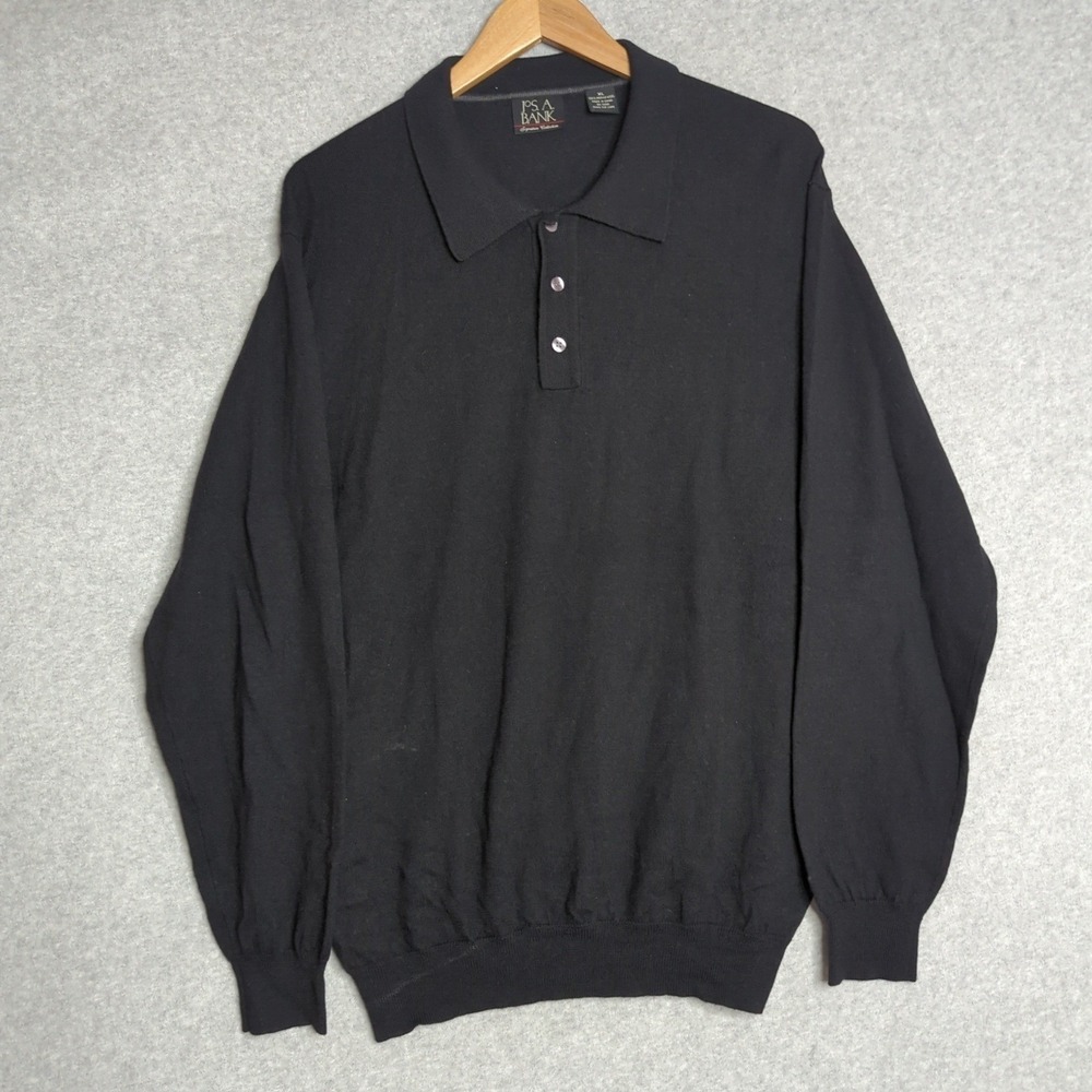 Jos A Bank Mens XL Merino Wool Long Sleeve Collared  Sweater‎ Black Preppy
